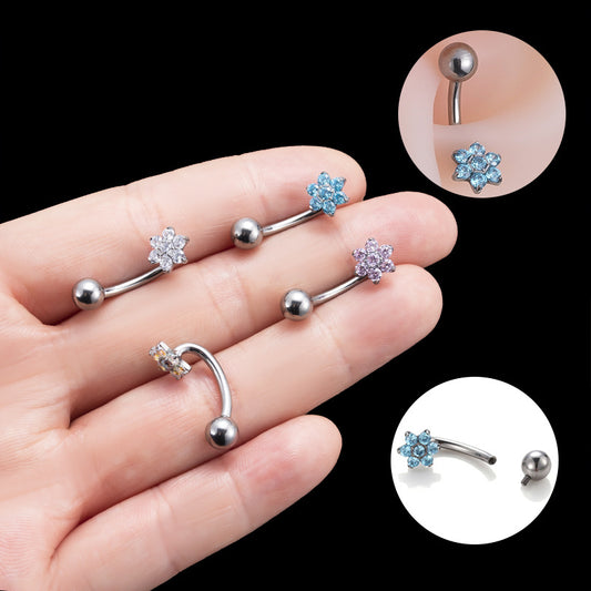 G23 Titanium Inlaid Zircon Flower Internal-thread Navel Piercing